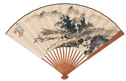 王传焘 乡村幽居图 成扇